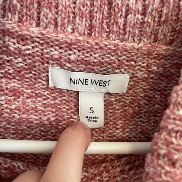 NINE WEST Cowlneck Sweater Mauve Pink White Marled Heather Cowl Neck Puff Sleeve - Picture 5 of 13